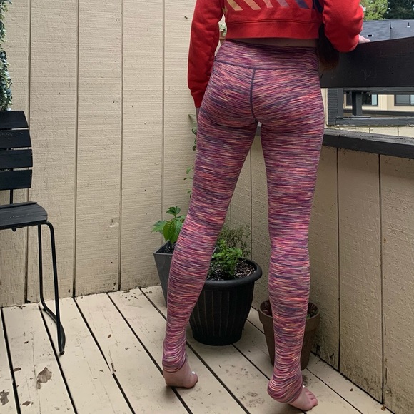 ZELLA pink multicolor striped yoga leggings XS full length compression like new - Picture 2 of 11